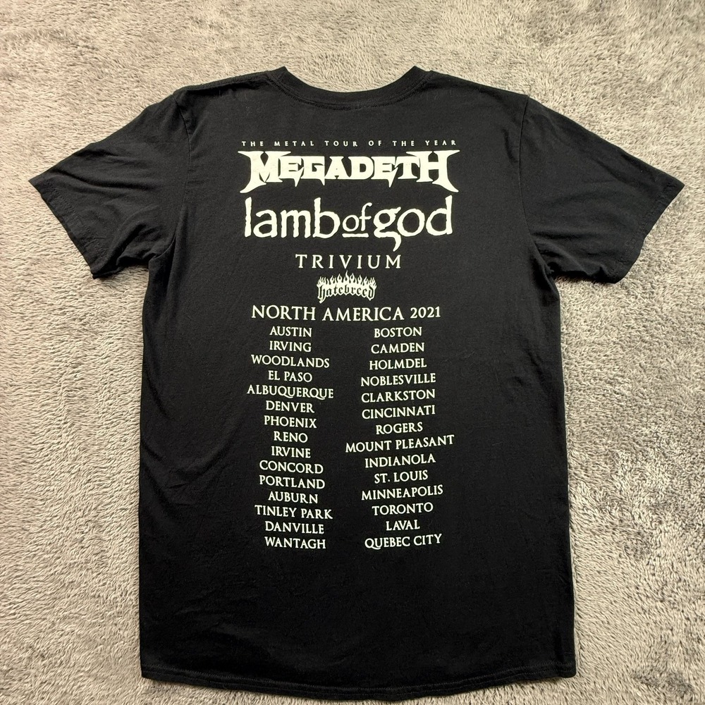 Megadeth Lamb of God Tour T-Shirt Mens L Black Band Tee 2021 Metal Trivium - Picture 2 of 5